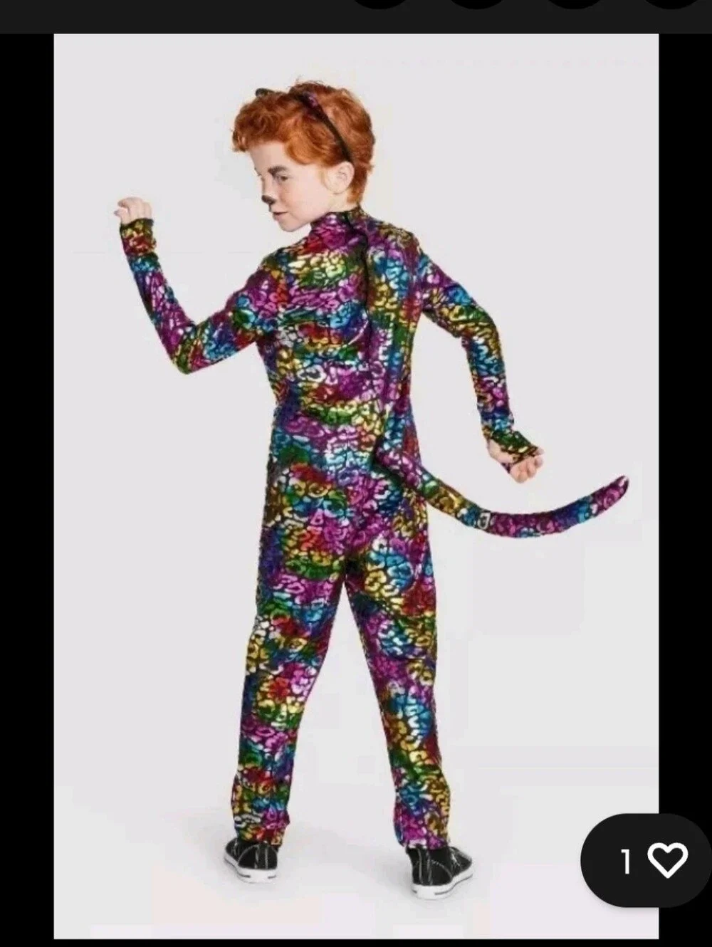 Kid UNISEX Wild Cat Rainbow Foil Leopard Halloween Costume Jumpsuit Size 8